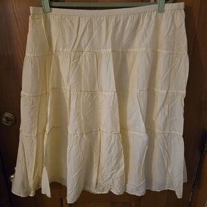 Talbot Tiered Light Yellow Skirt Cotton Elastic Waist Bead Detail 18W Relaxed